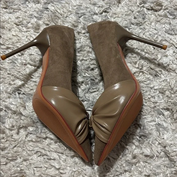 Women Taupe Mixed Media Knotted Pointed Toe Stiletto Pumps Size 37/  7 - Picture 3 of 8
